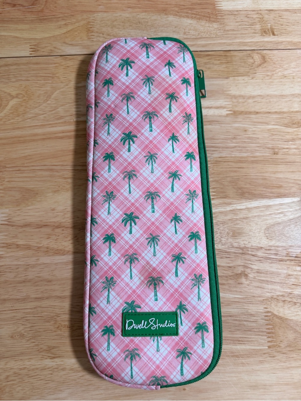 Pink Palm Print Heat Tool Travel Case - Green Trim